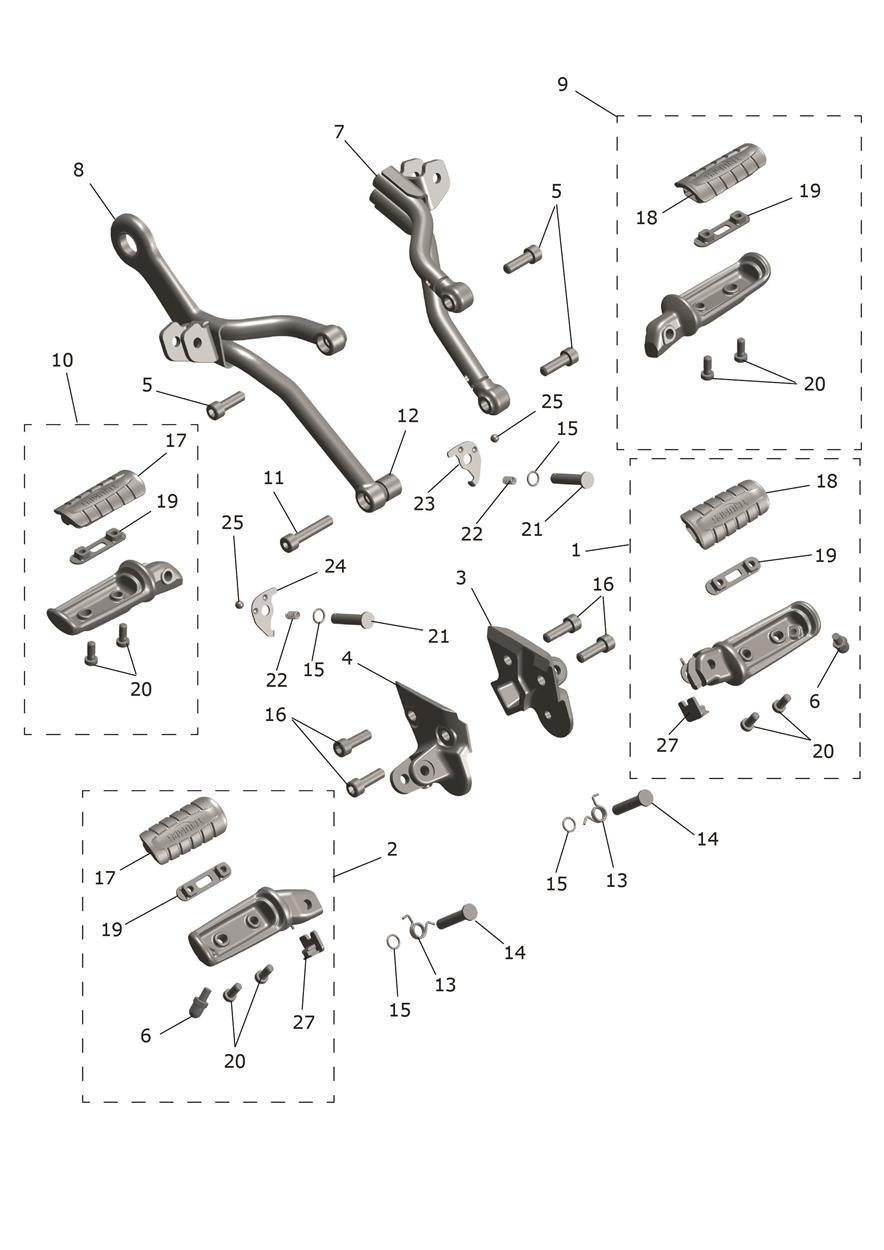 Footrests exploded diagram