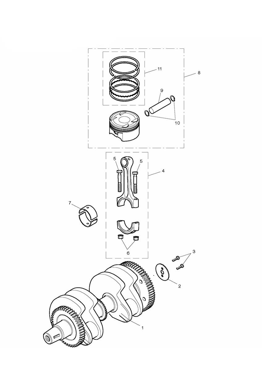 Crankshaft, Connecting Rods & Pistons exploded diagram