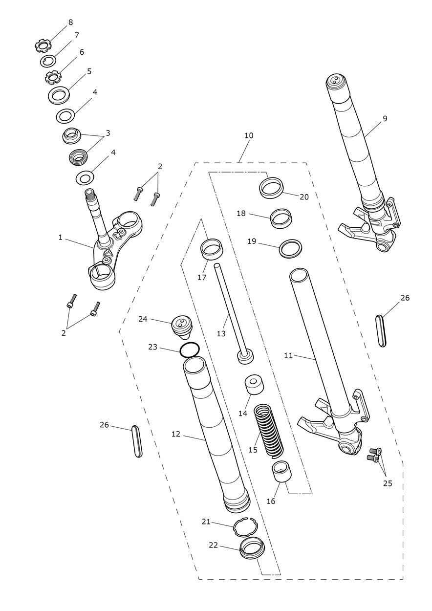 Front Forks & Lower Yoke exploded diagram