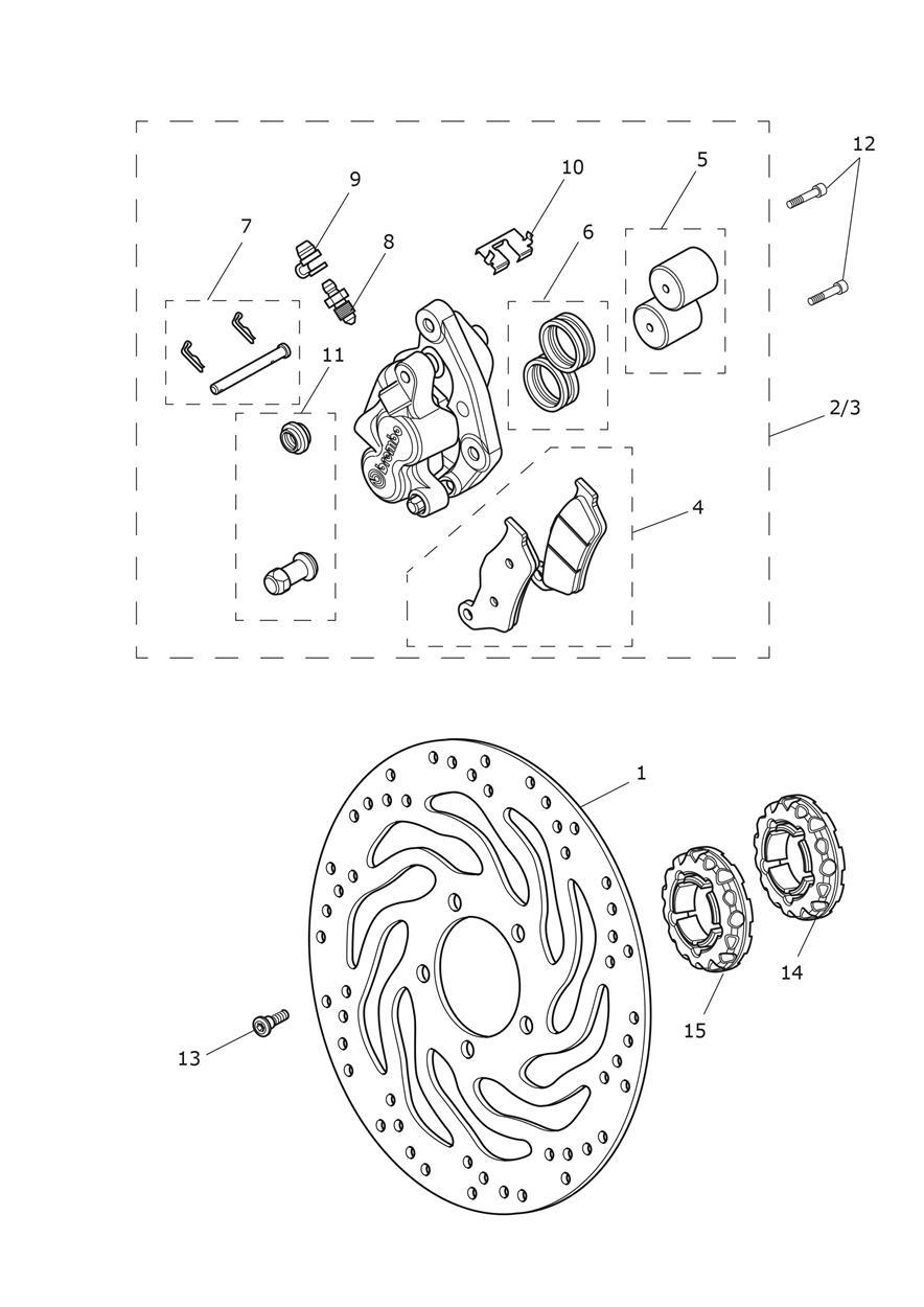 Front Brake Caliper & Disc exploded diagram
