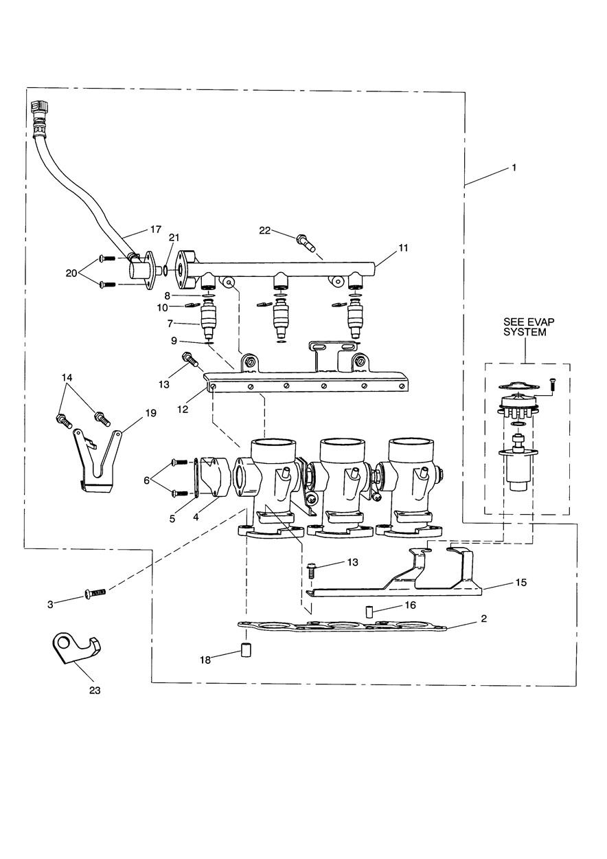 Throttles, Injectors & Fuel Rail exploded diagram