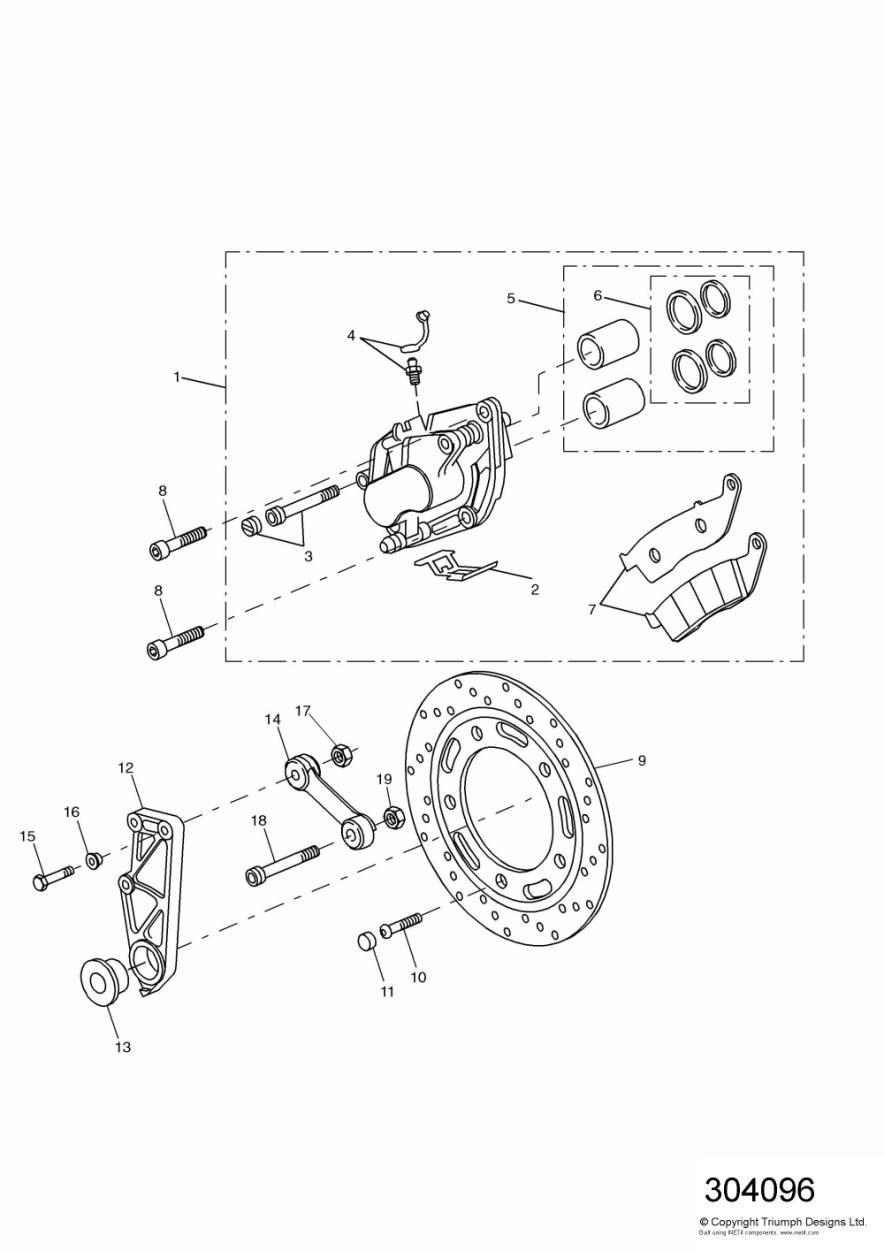 Rear Brake Disc and Caliper exploded diagram
