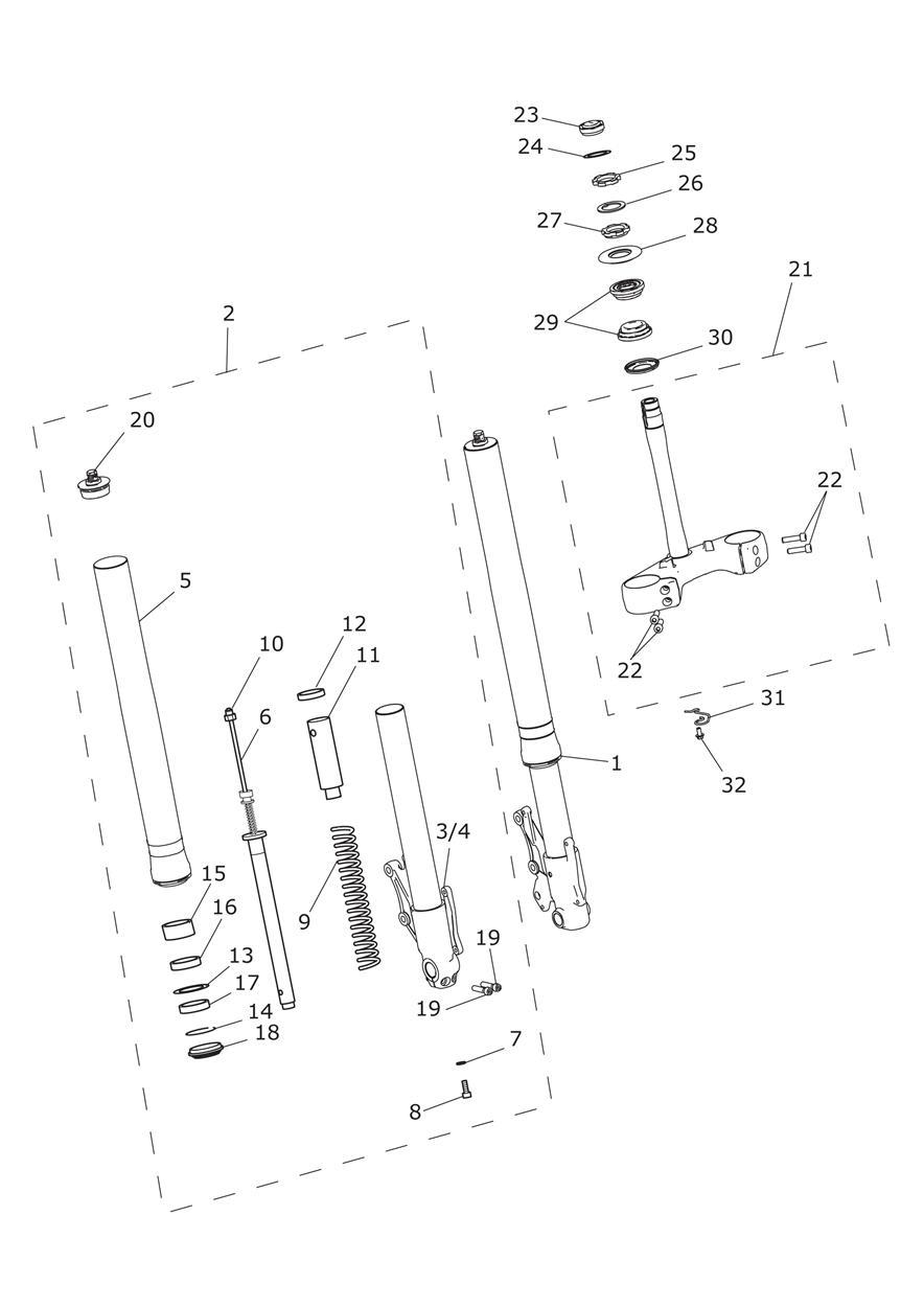Front Forks & Yokes exploded diagram