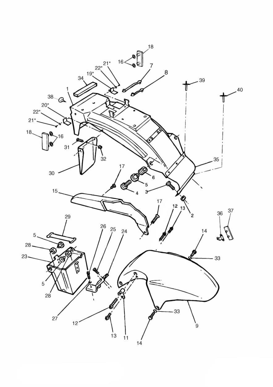 Mudguards/Chainguard/Battery Box Sprint/Sprint Sport exploded diagram