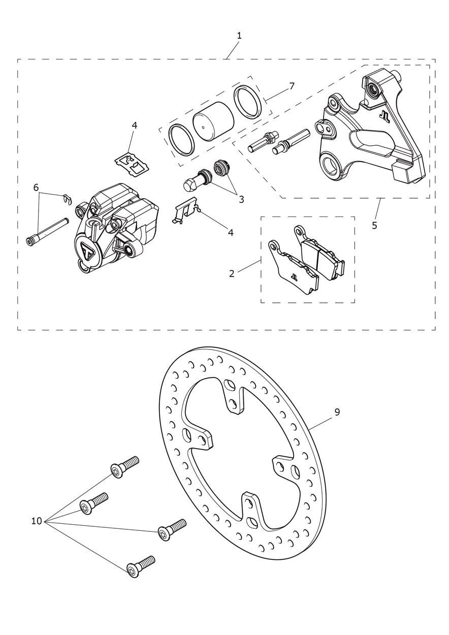Rear Brake Caliper & Discs exploded diagram