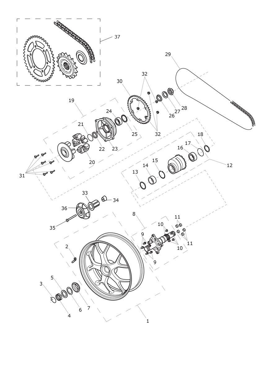 Rear Wheel & Final Drive exploded diagram