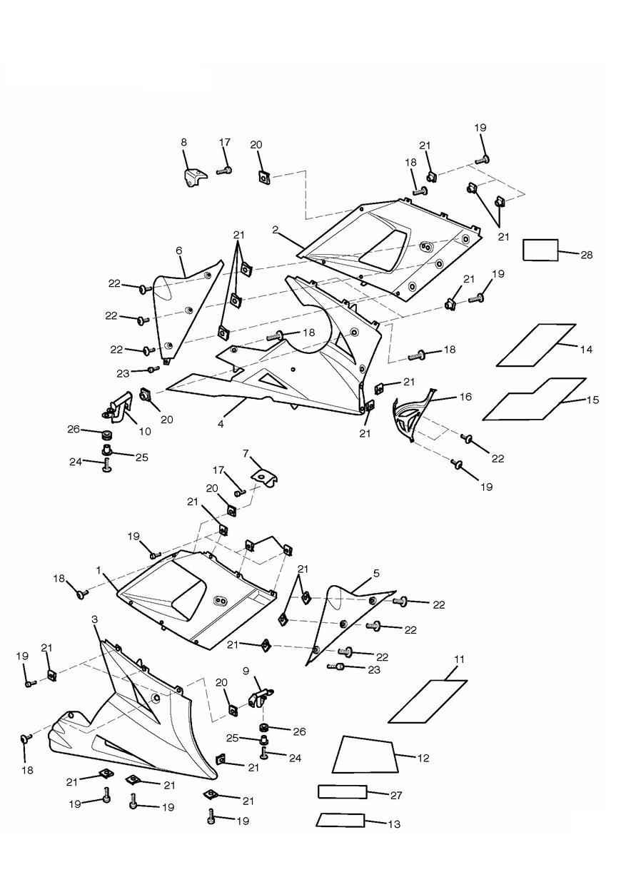 Bodywork - Lower Fairings exploded diagram