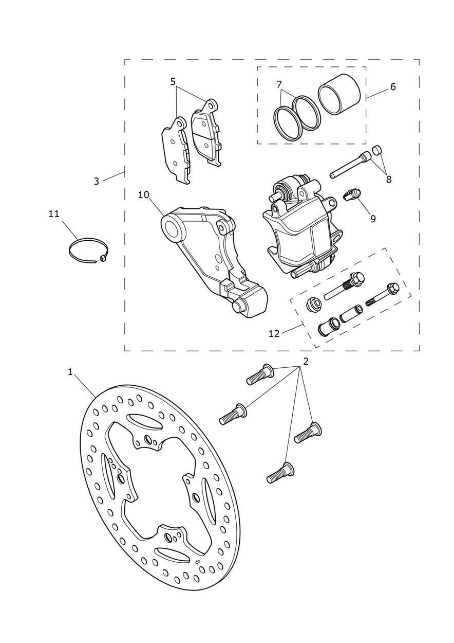 Rear Brake Caliper & Disc exploded diagram