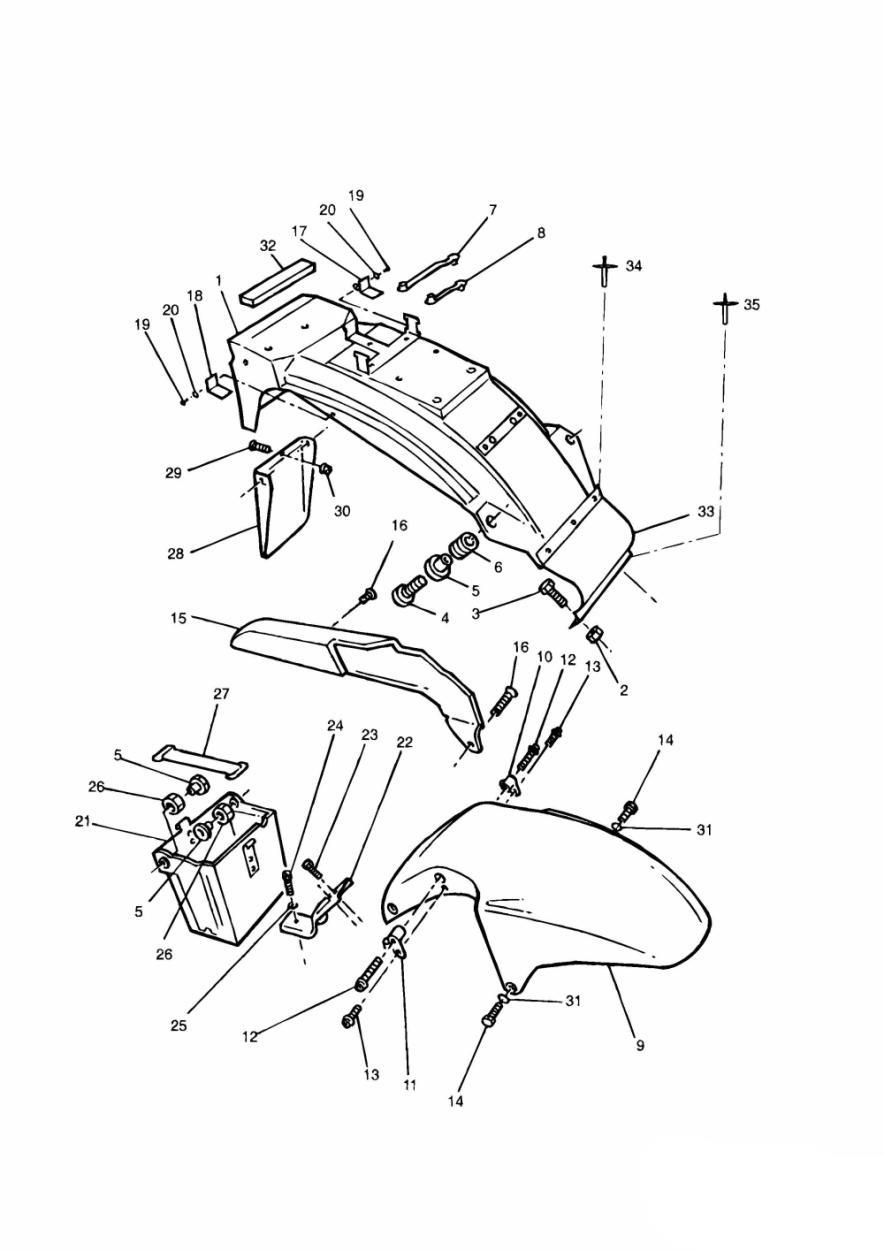 Mudguards/Chainguard/Battery Box exploded diagram
