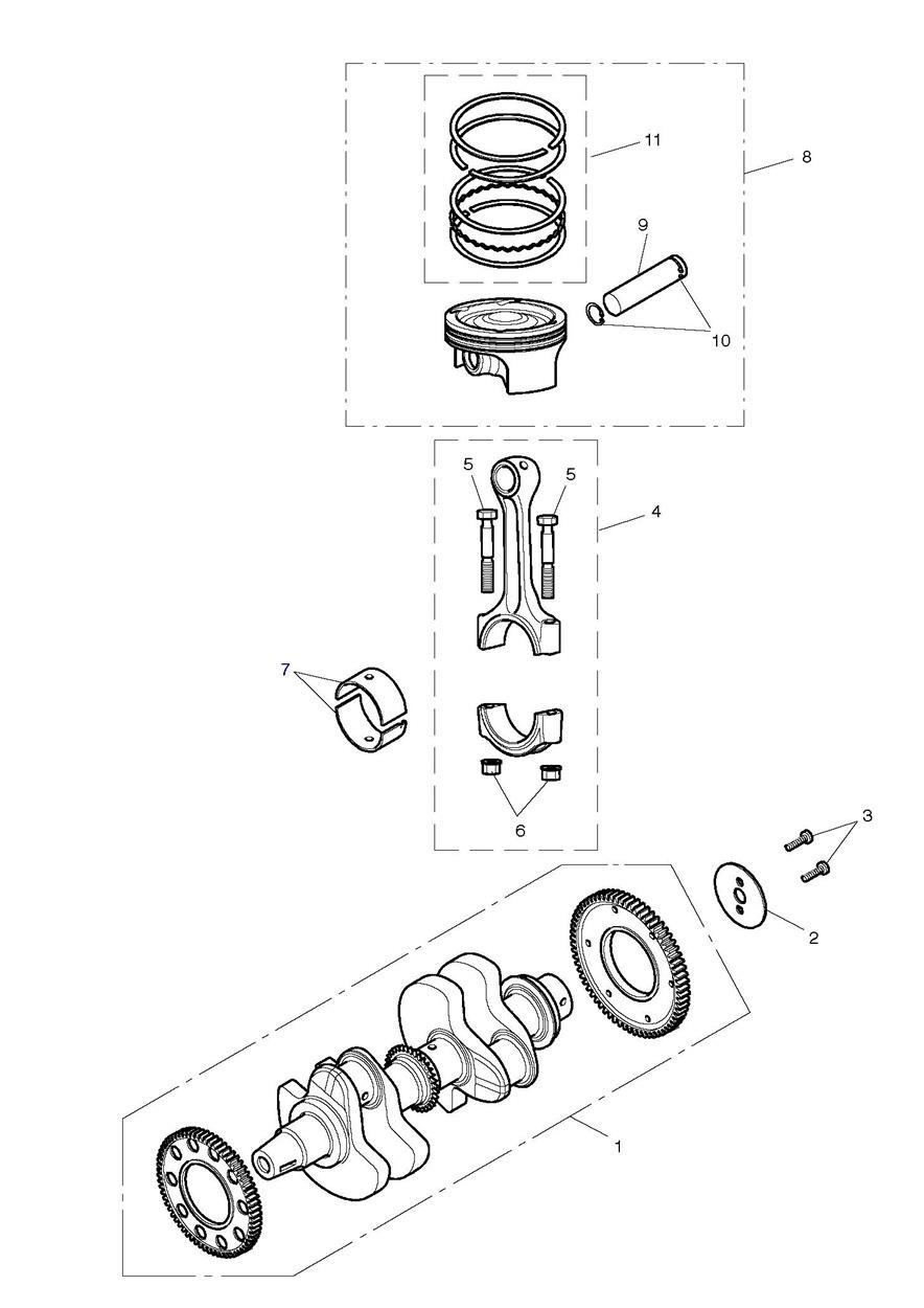 Crankshaft, Connecting Rods & Pistons exploded diagram