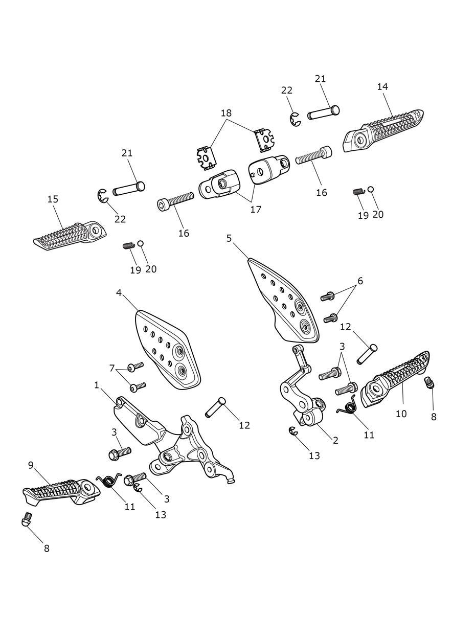 Foot Controls - Dual Seat Version exploded diagram