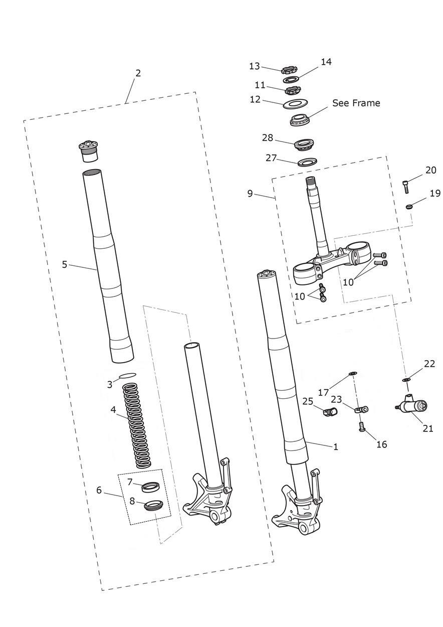 Front Forks & Yokes exploded diagram