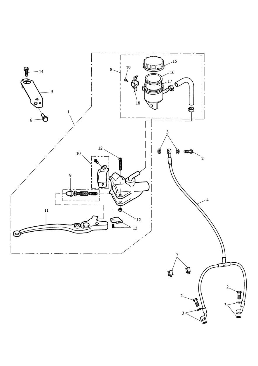 Front Brake Master Cylinder & Hoses exploded diagram