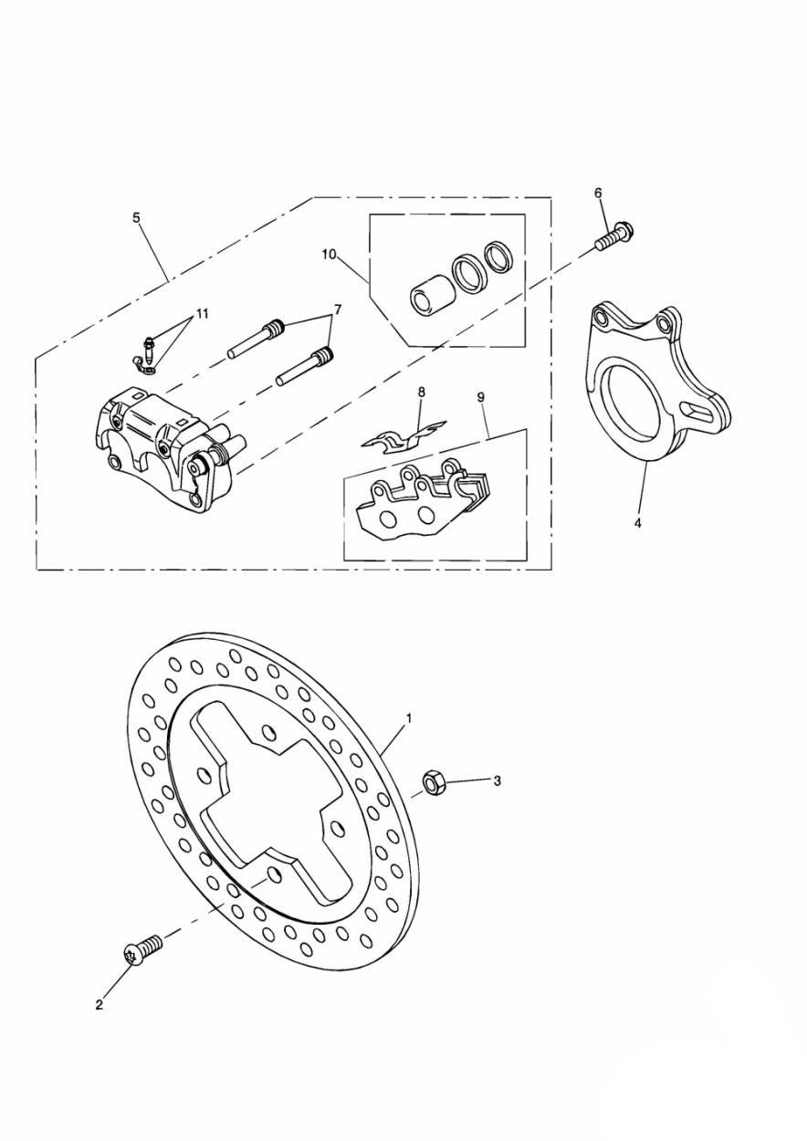 Rear Brake Disc and Caliper Single sided swingarm exploded diagram