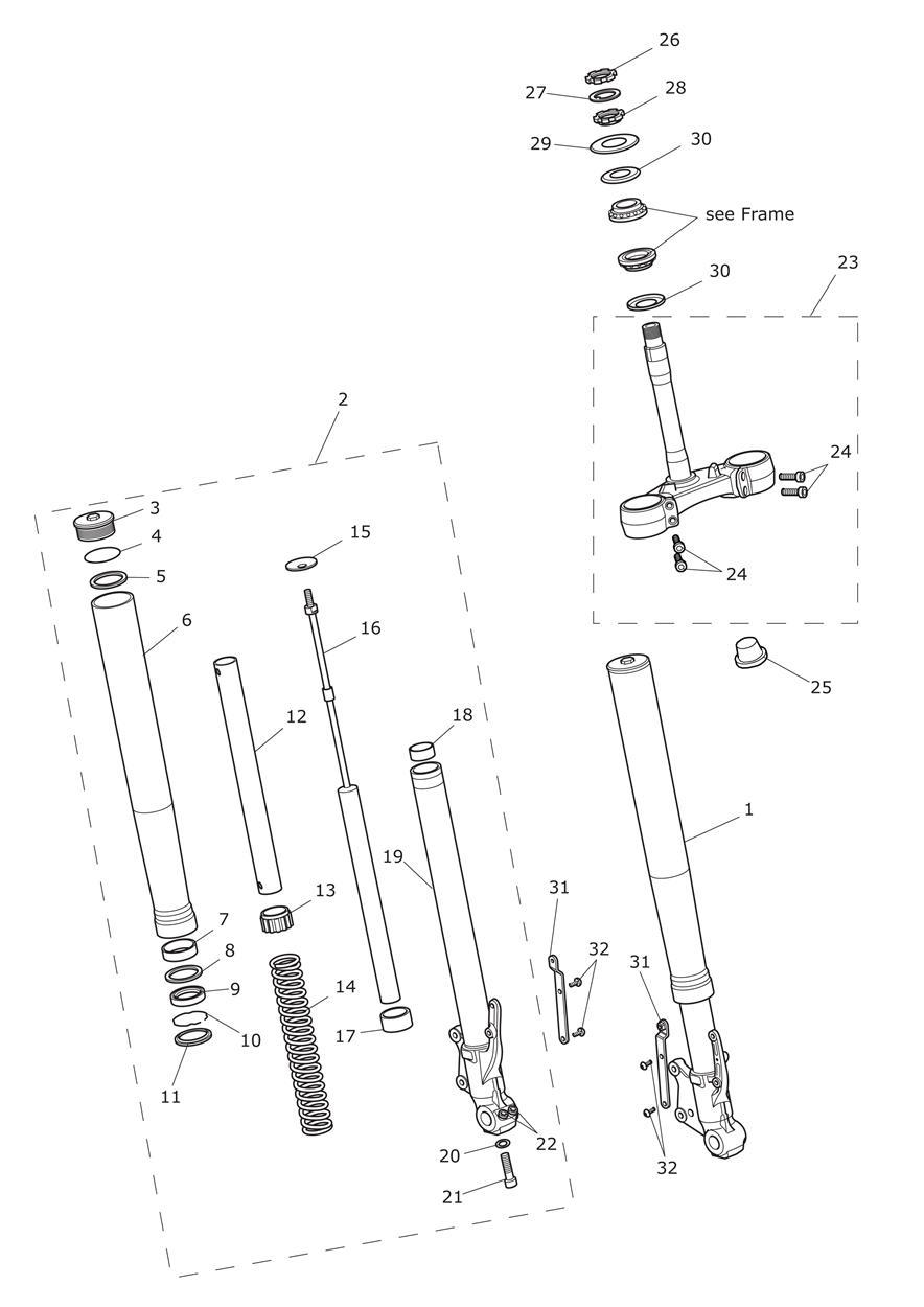 Front Forks & Yokes exploded diagram