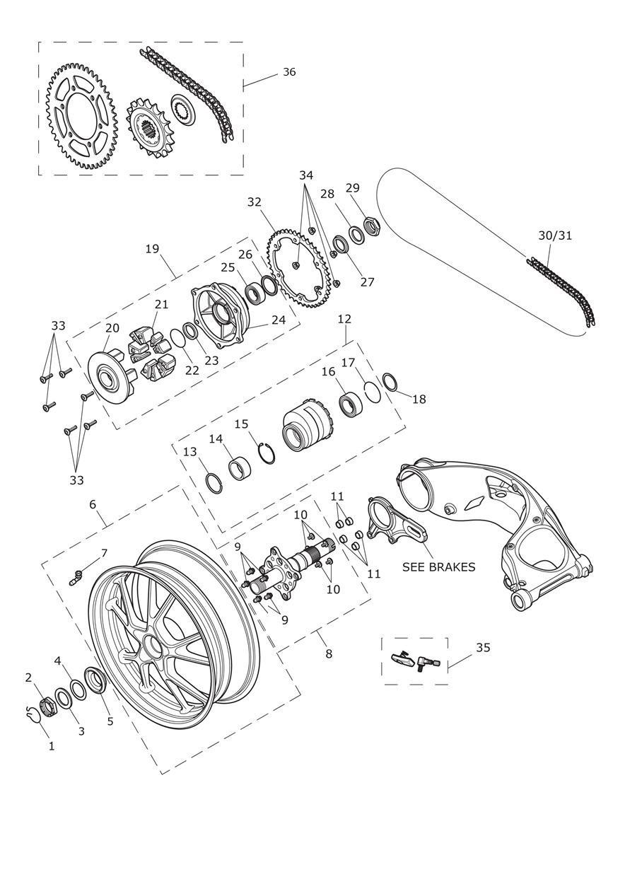 Rear Wheel & Final Drive exploded diagram