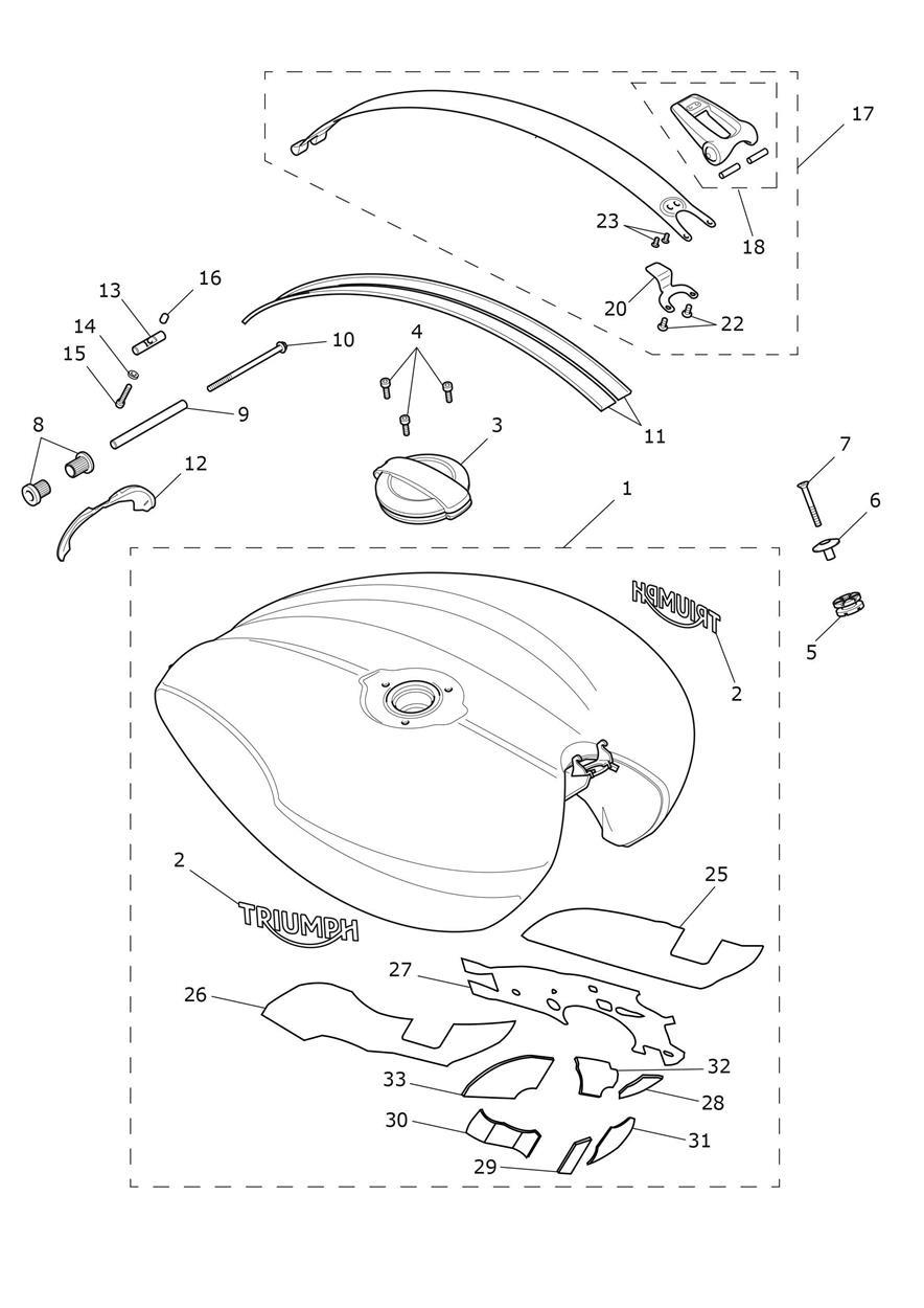 Fuel Tank Phantom Black & Silver Ice/Storm Grey Tanks exploded diagram