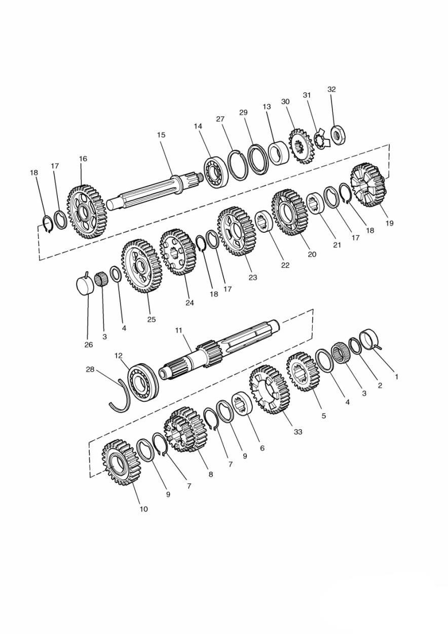 Transmission (Except Engine No`s 107940 & 107949) exploded diagram