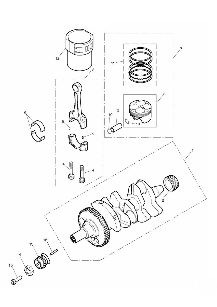 Crankshaft, Connecting Rods, Pistons & Liners exploded diagram