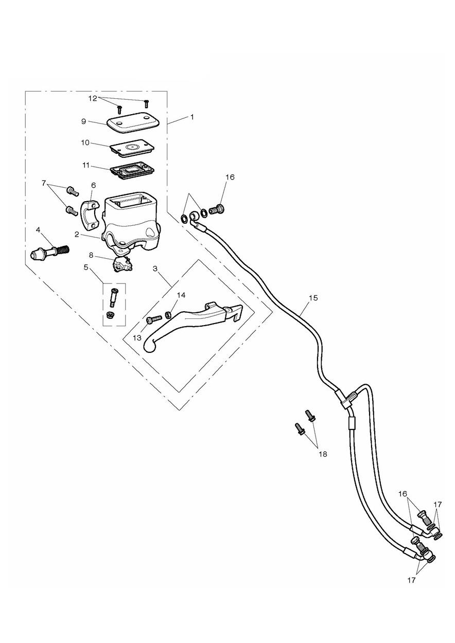 Front Brake Master Cylinder & Hoses exploded diagram