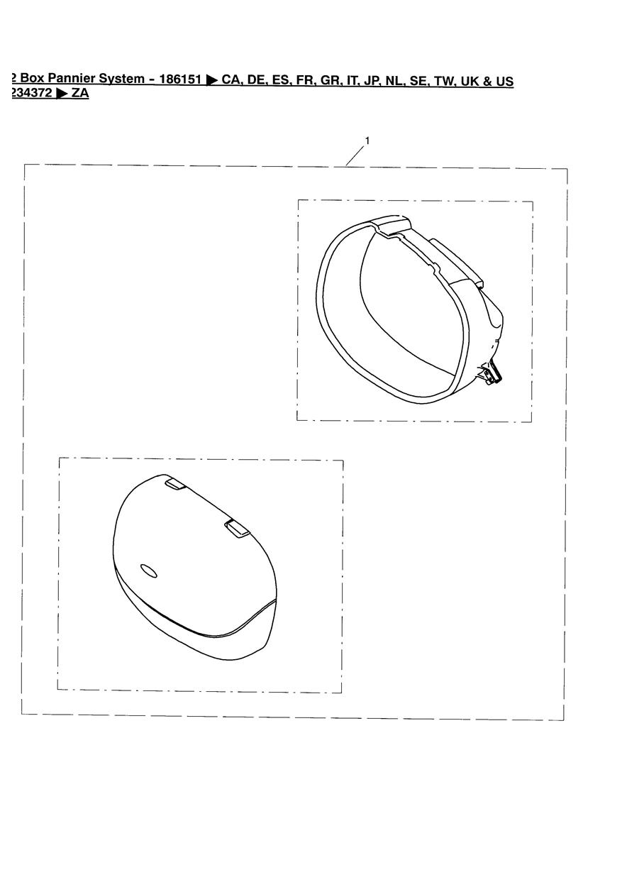 2 Box Pannier System CA,DE,ES,FR,GR,IT,JP,NL,SE,TW,UK & US ZA exploded diagram