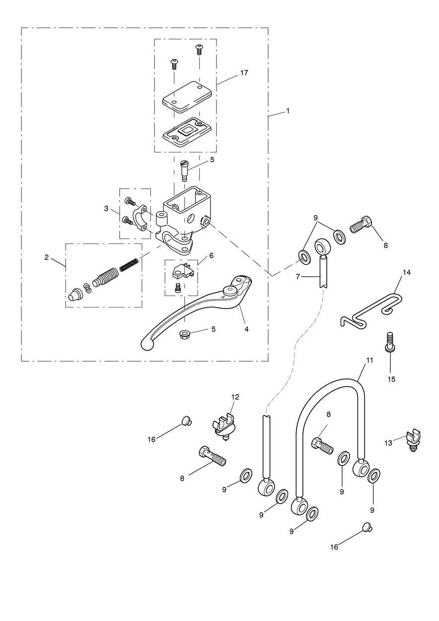 Front Brake Master Cylinder & Hoses exploded diagram