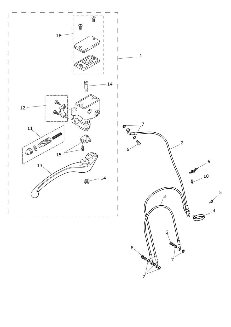 Front Brake Master Cylinder & Hoses exploded diagram