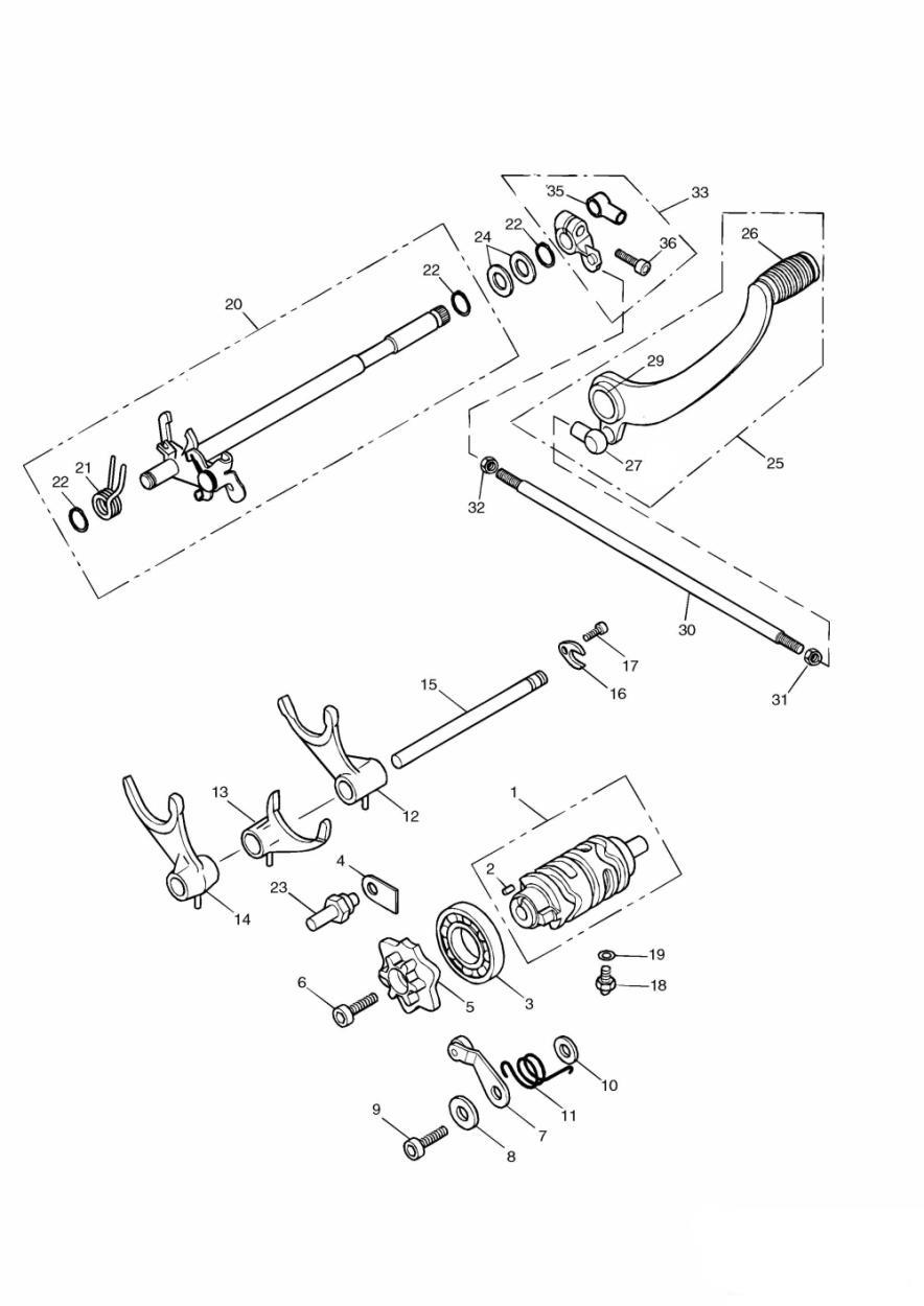 Gear Selectors and Pedal exploded diagram