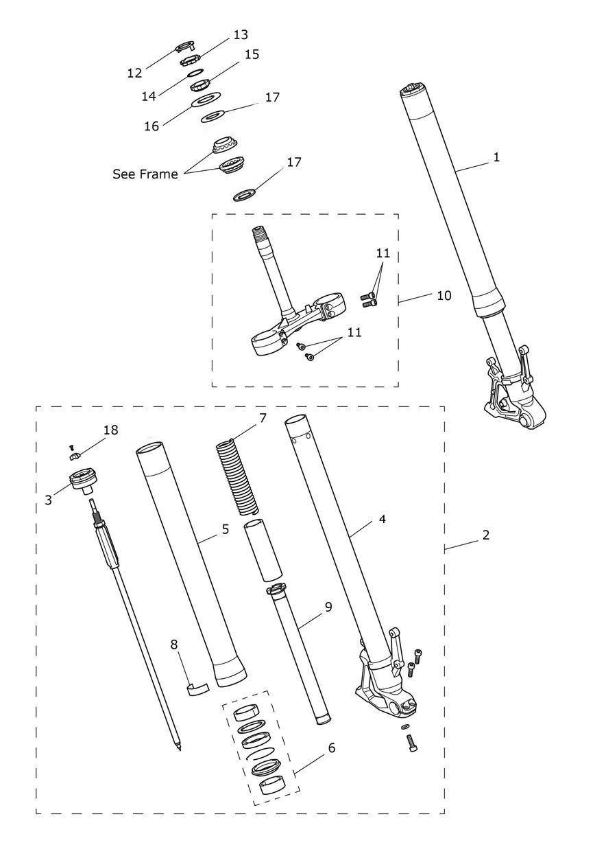 Front Forks & Lower Yoke Assy exploded diagram