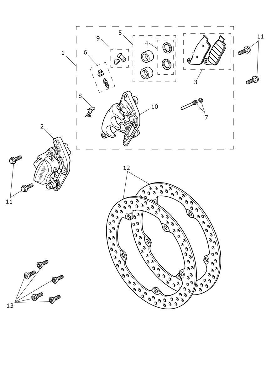 Front Brake Caliper & Discs exploded diagram
