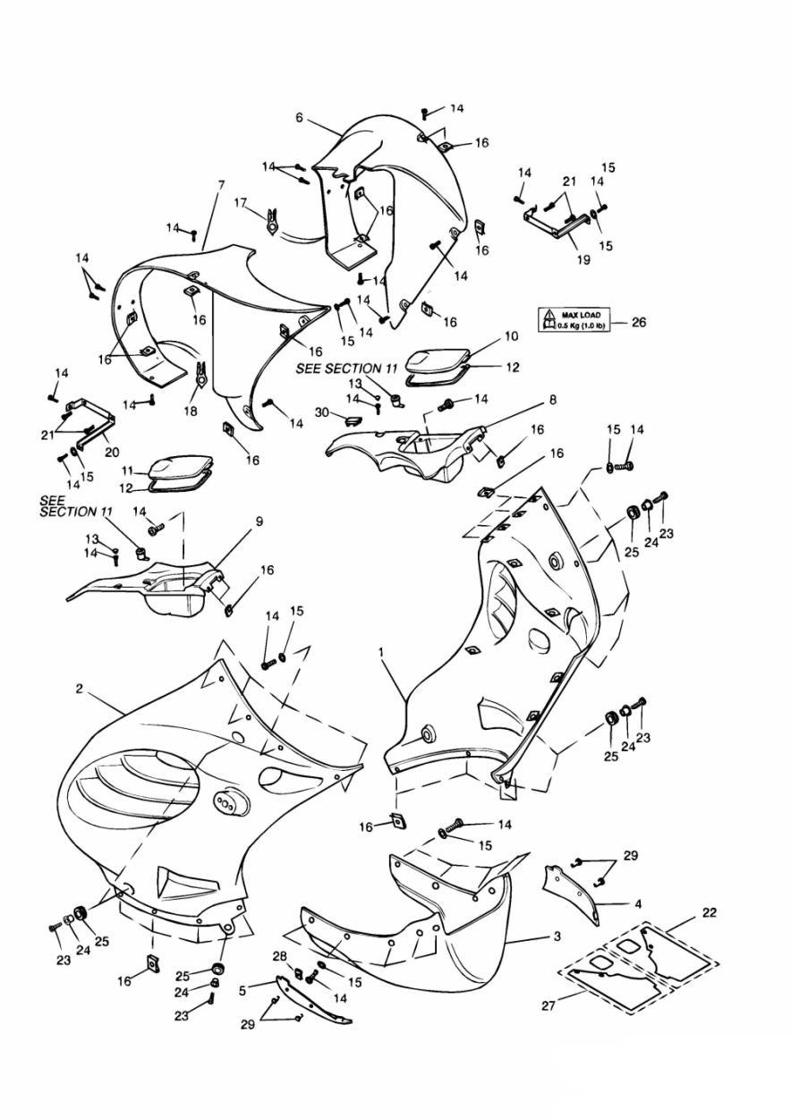 Bodywork - Lower Fairing exploded diagram
