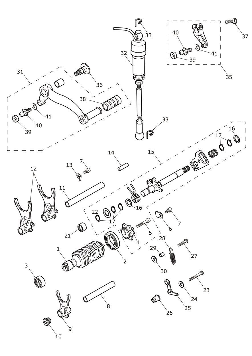 Gear Selectors & Pedal exploded diagram