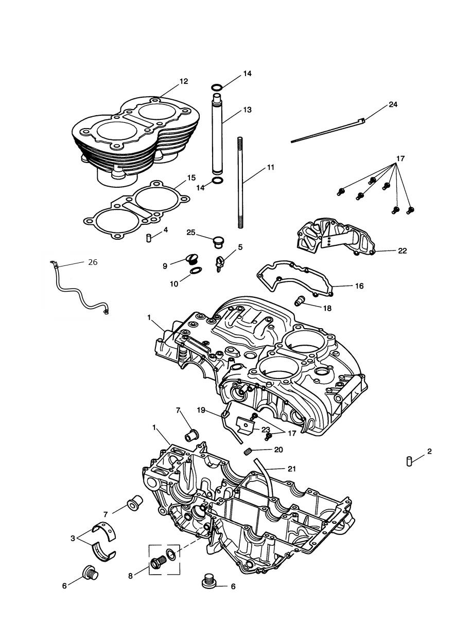 Crankcase & Fittings - Bonneville from Eng No 221609 (Black Engines Only) exploded diagram