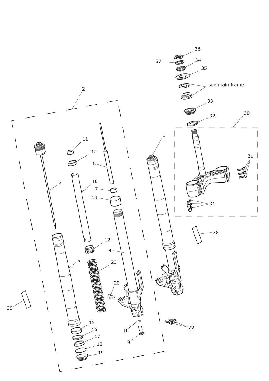 Front Forks and Yokes exploded diagram