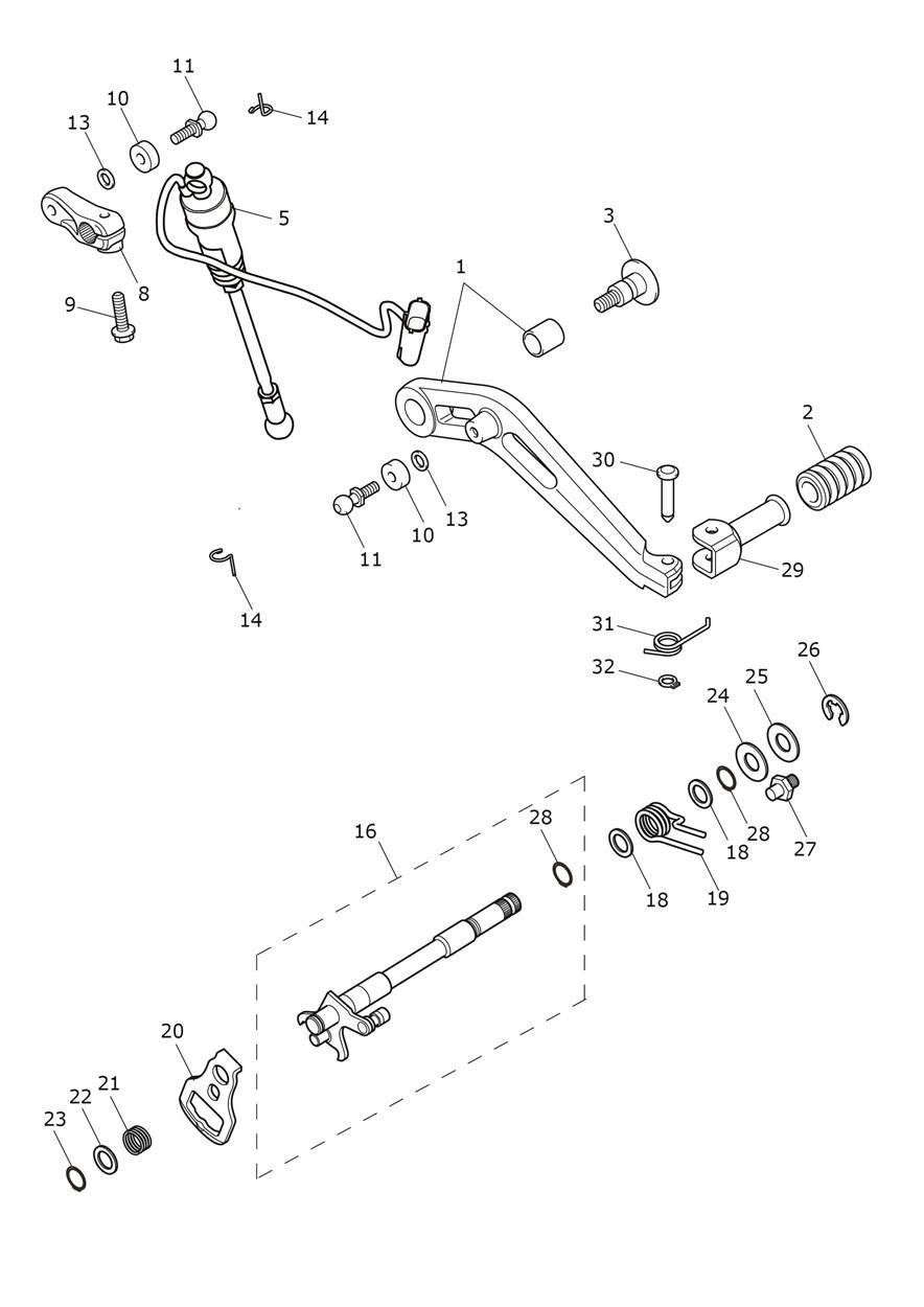 Gear Change Mechanism exploded diagram