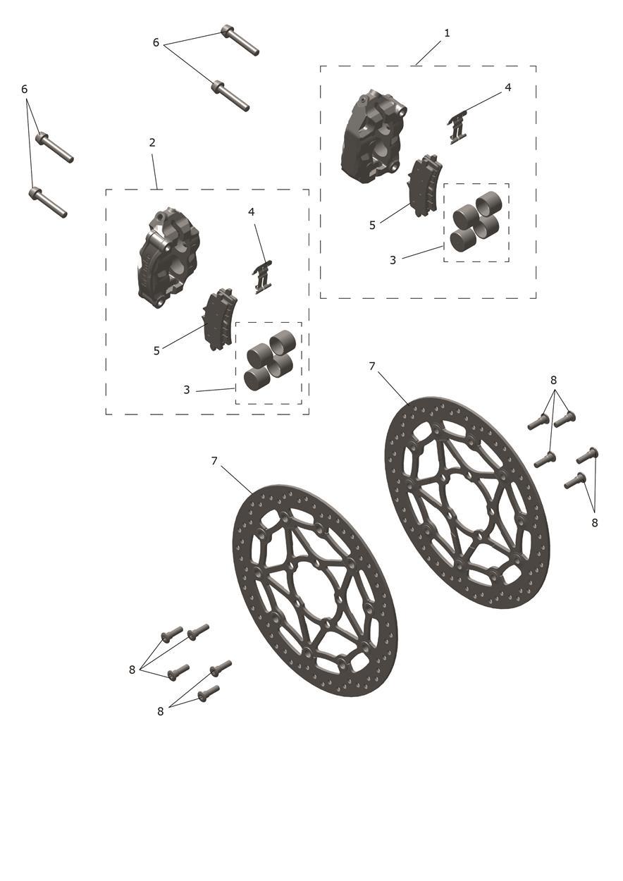 Front Brake Caliper & Discs exploded diagram