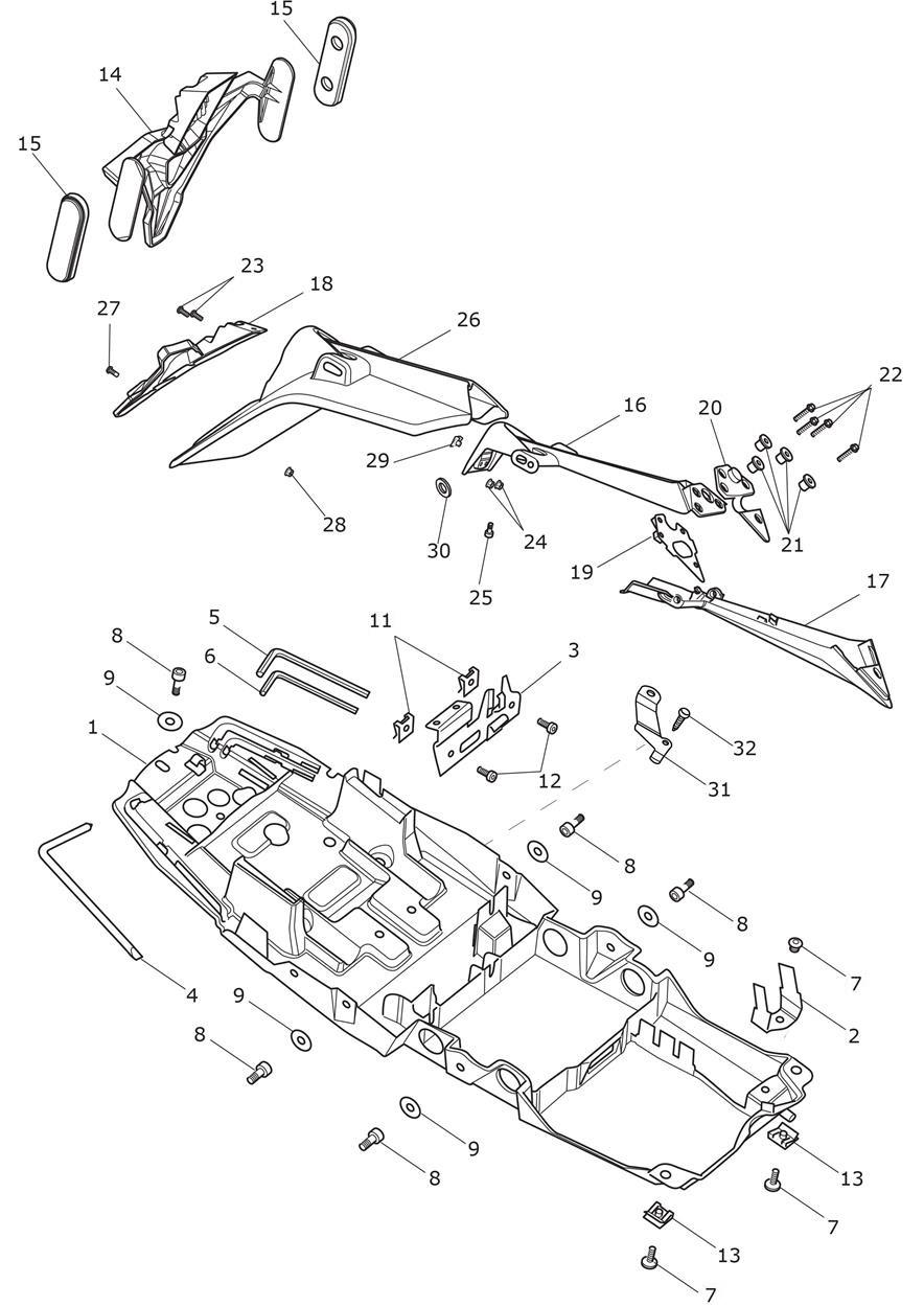 Rear Mudguard & No Plate Brkt exploded diagram