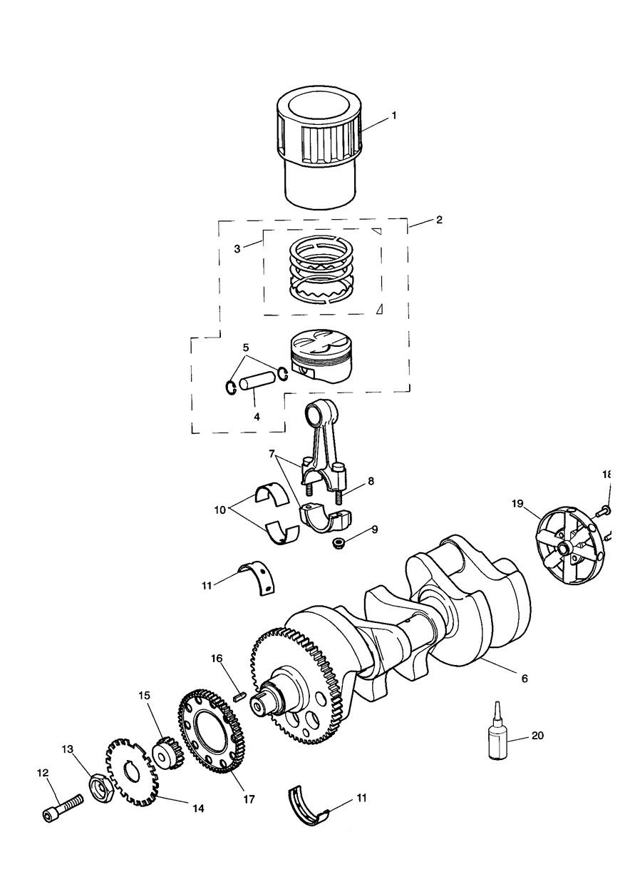 Crankshaft/Conn Rod/Pistons and Liners 885cc Engine exploded diagram