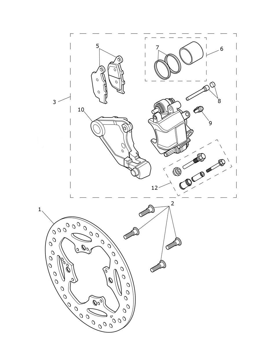 Rear Brake Caliper & Disc exploded diagram