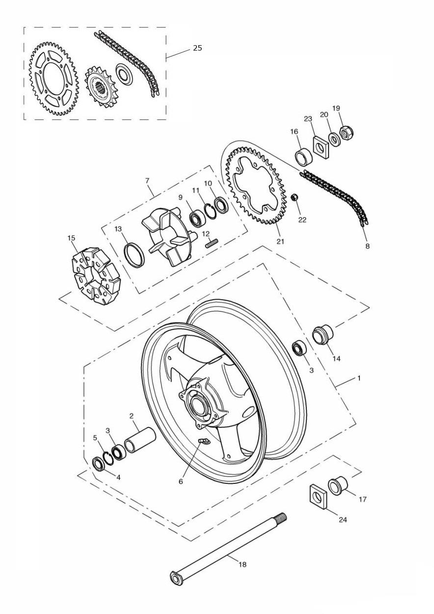 Rear Wheel/Final Drive Double sided swingarm exploded diagram
