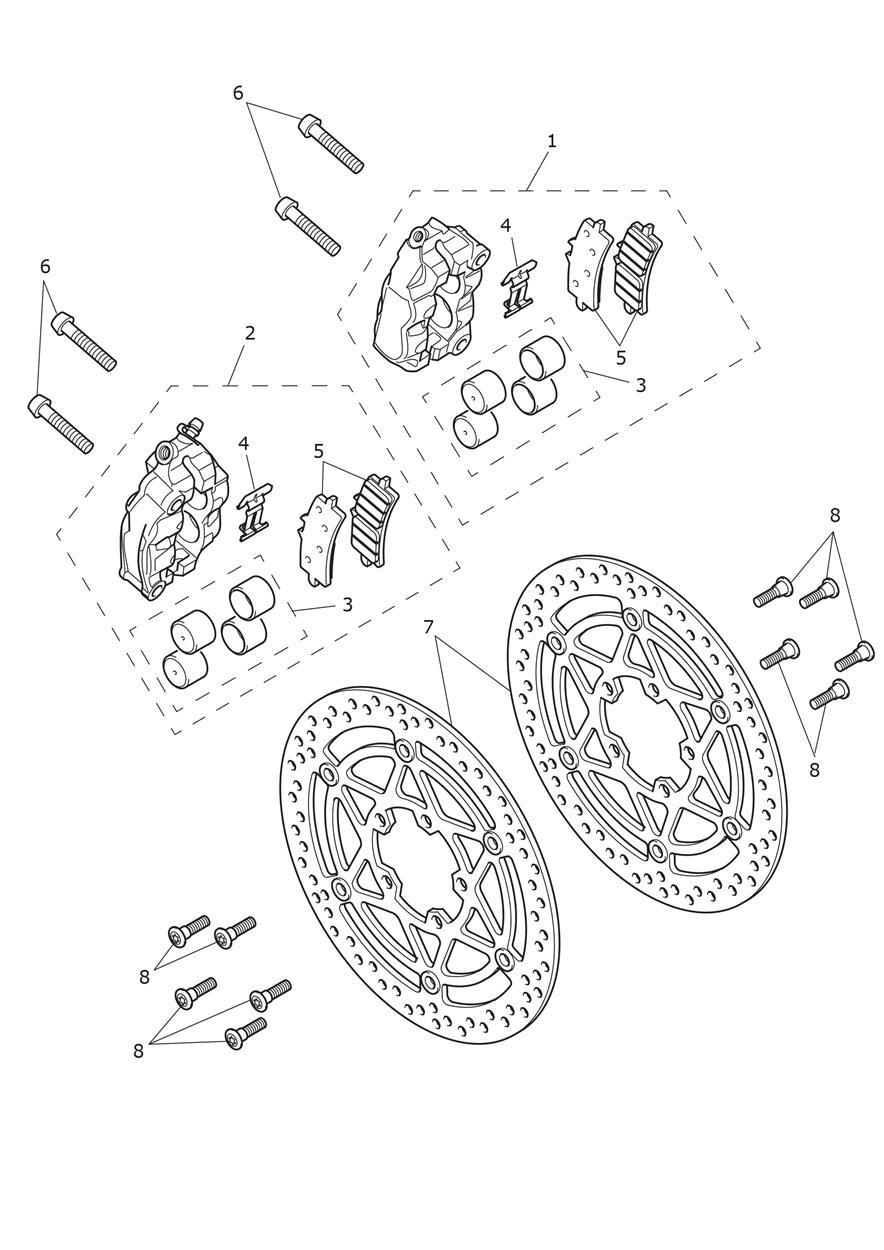 Front Brake Caliper & Discs exploded diagram
