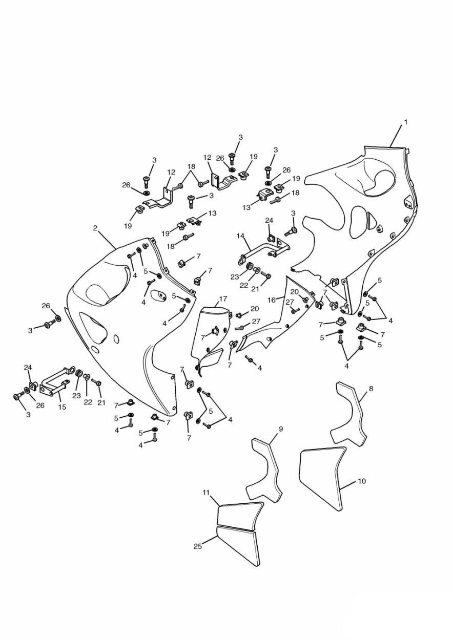 Bodywork - Lower Fairings exploded diagram