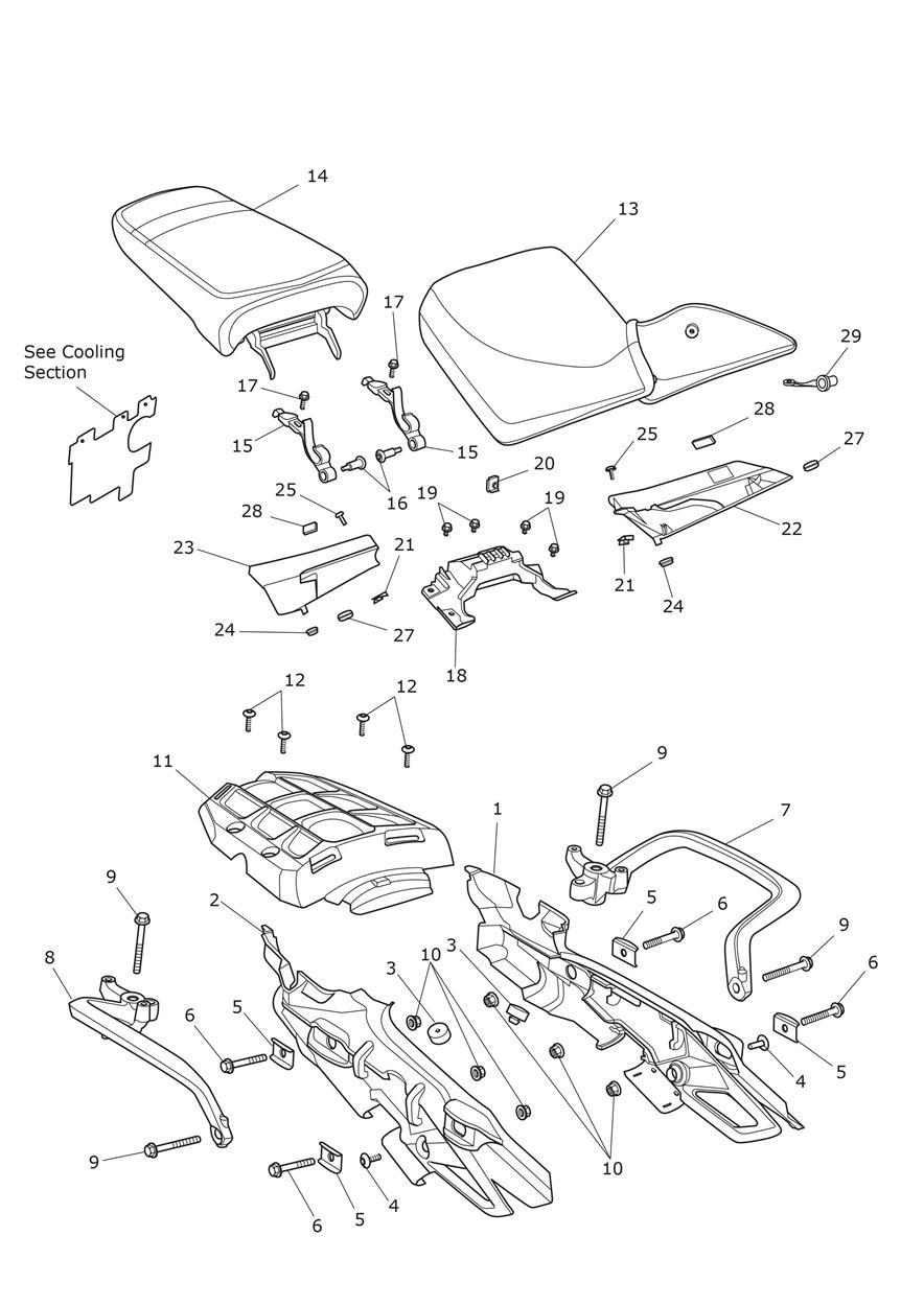 Rear Bodywork & Seat exploded diagram