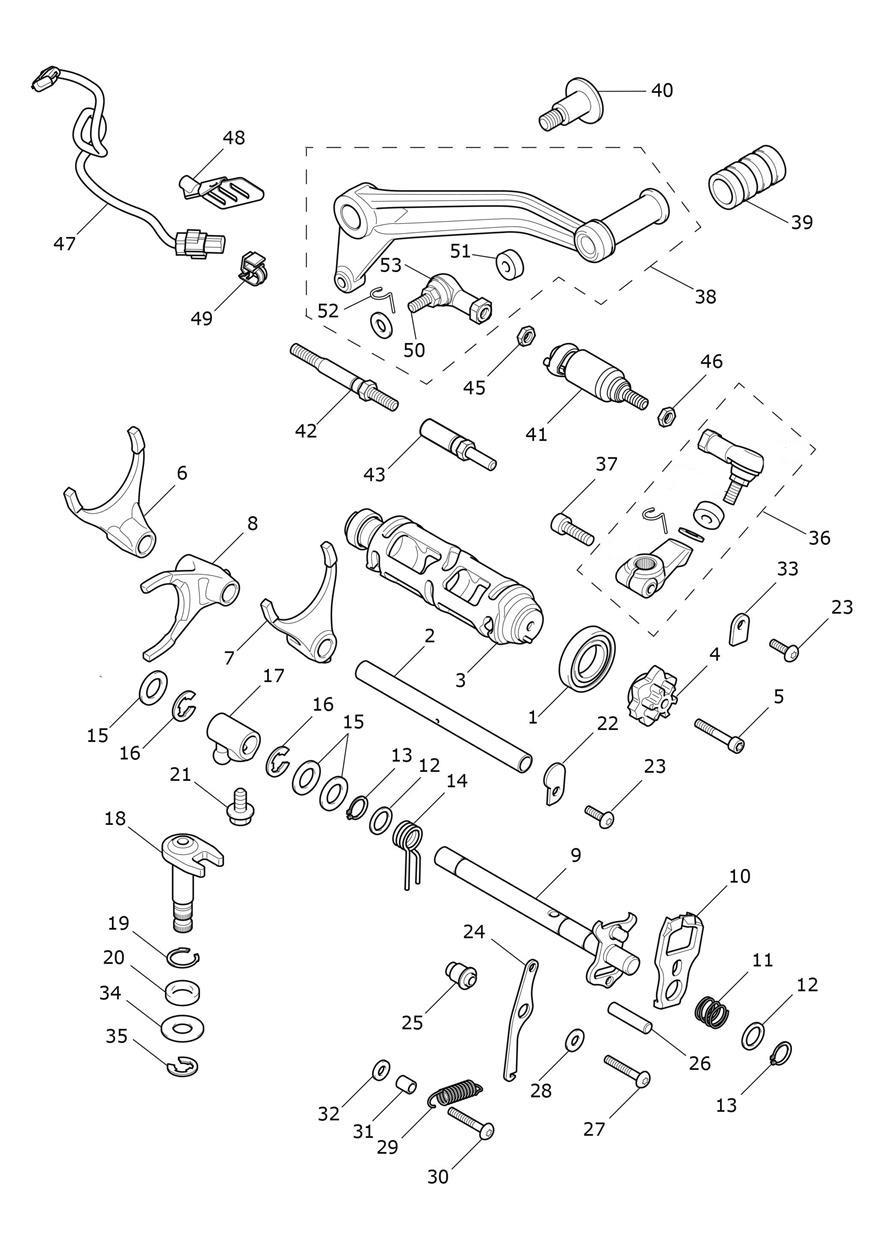 Gear Selectors & Pedal exploded diagram