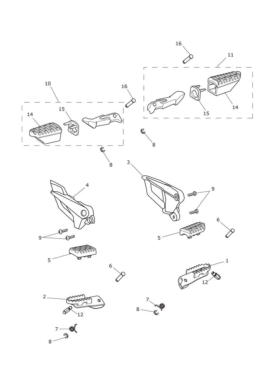 Footrests & Mountings exploded diagram