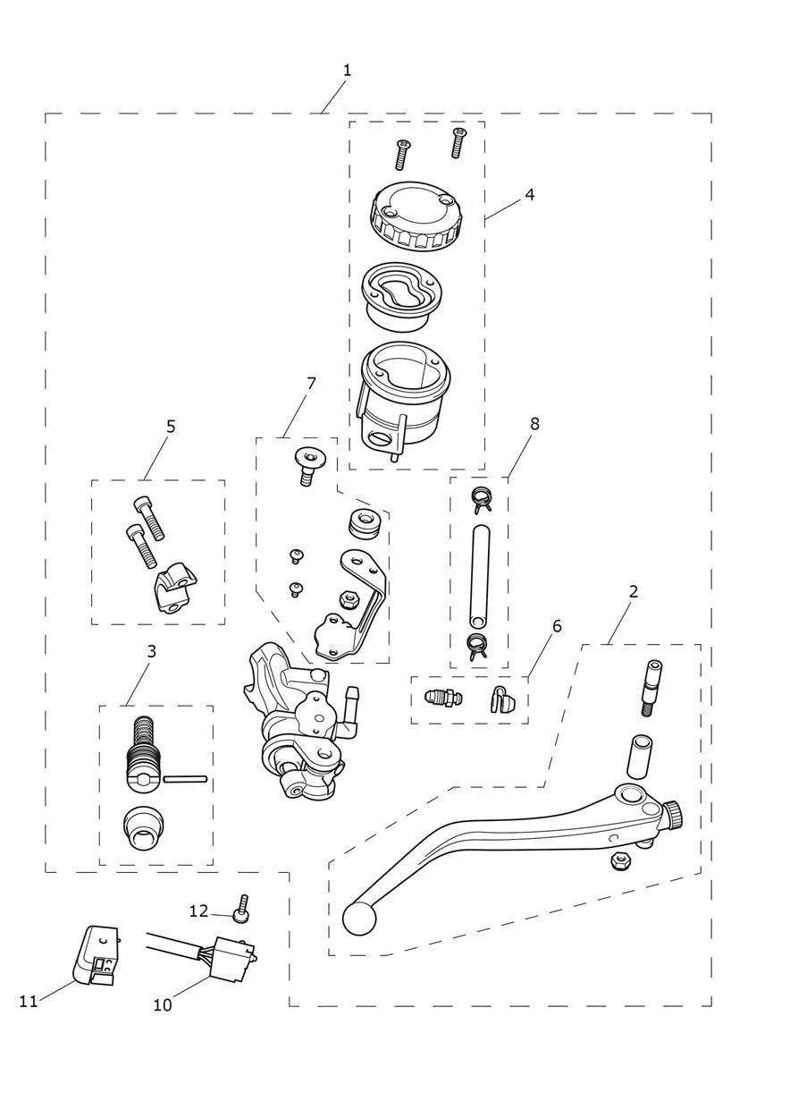 Front Brake Master Cylinder & Hoses exploded diagram