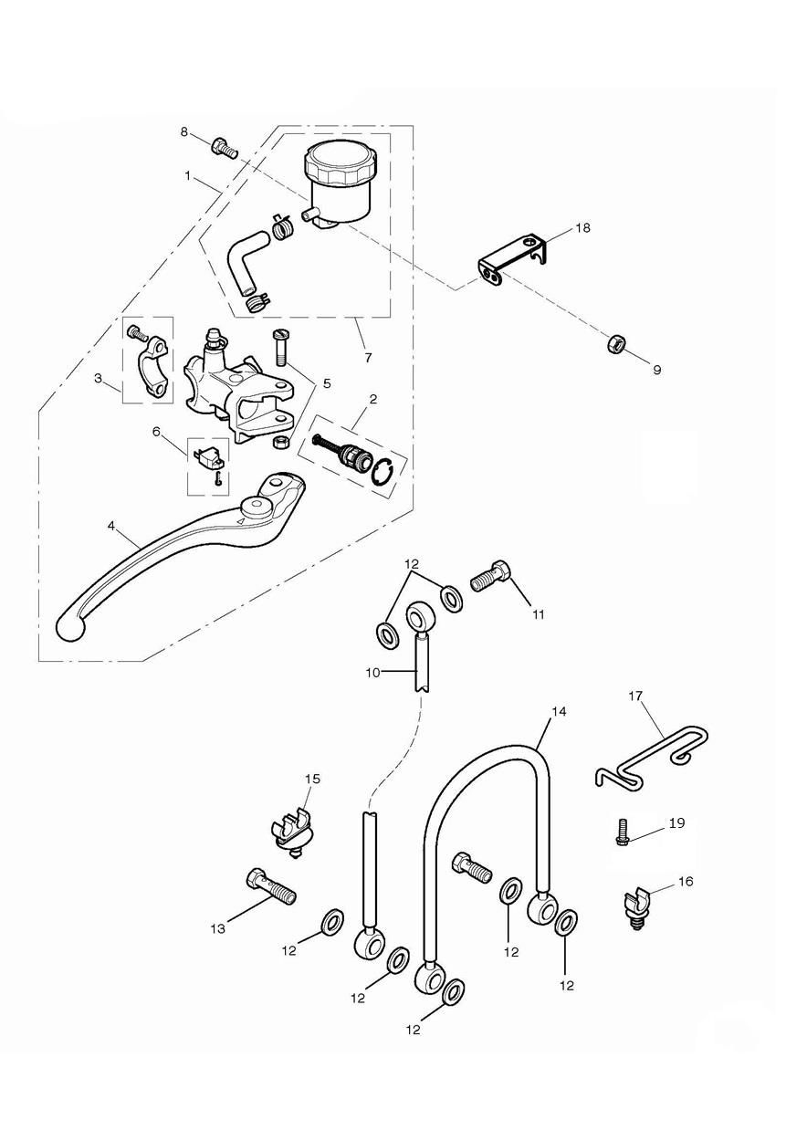 Front Brake Master Cylinder & Hoses exploded diagram