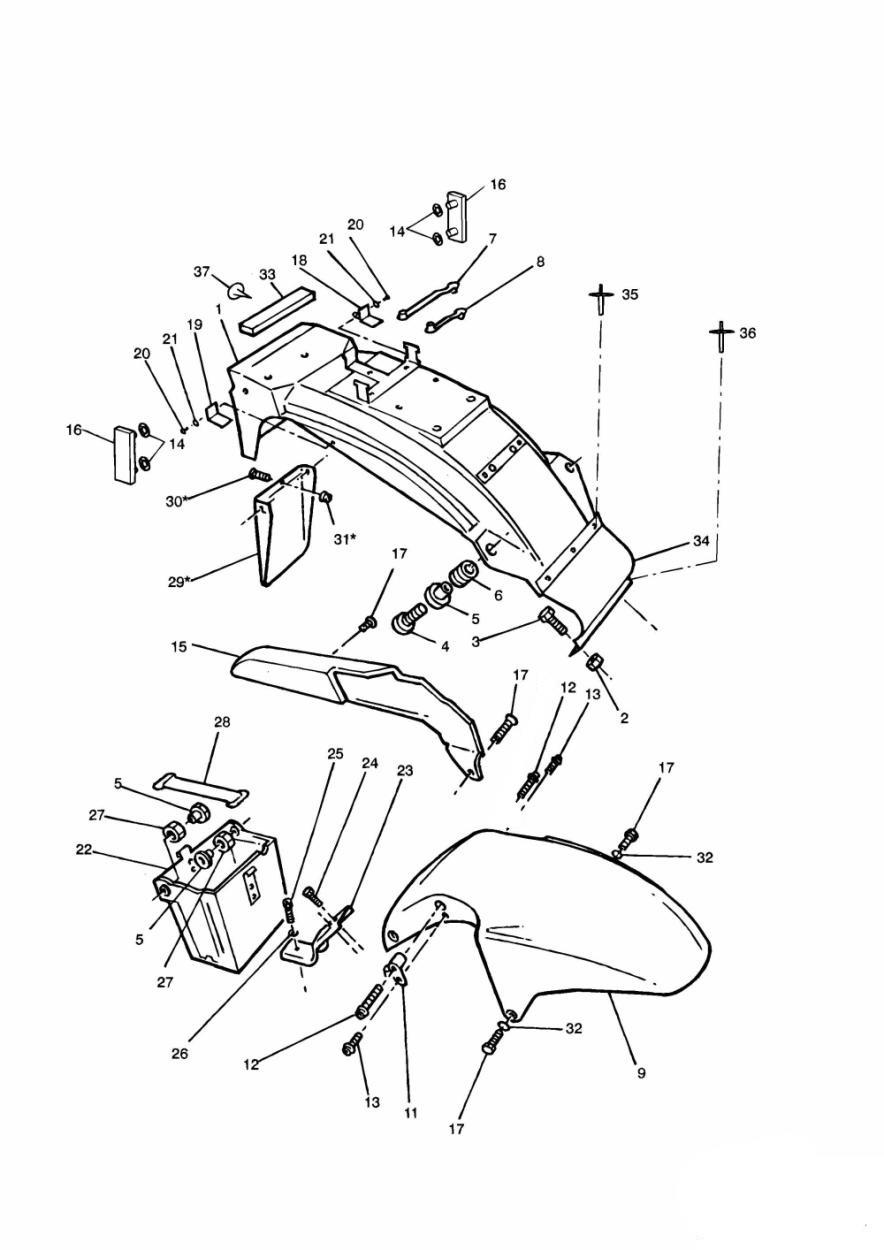 Mudguards/Chainguard/Battery Box exploded diagram