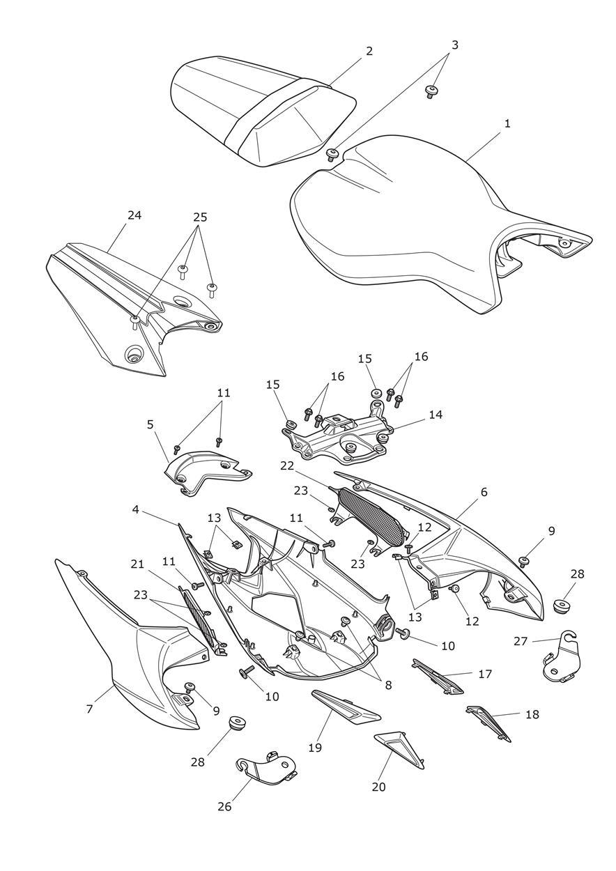Rear Bodywork & Seat exploded diagram