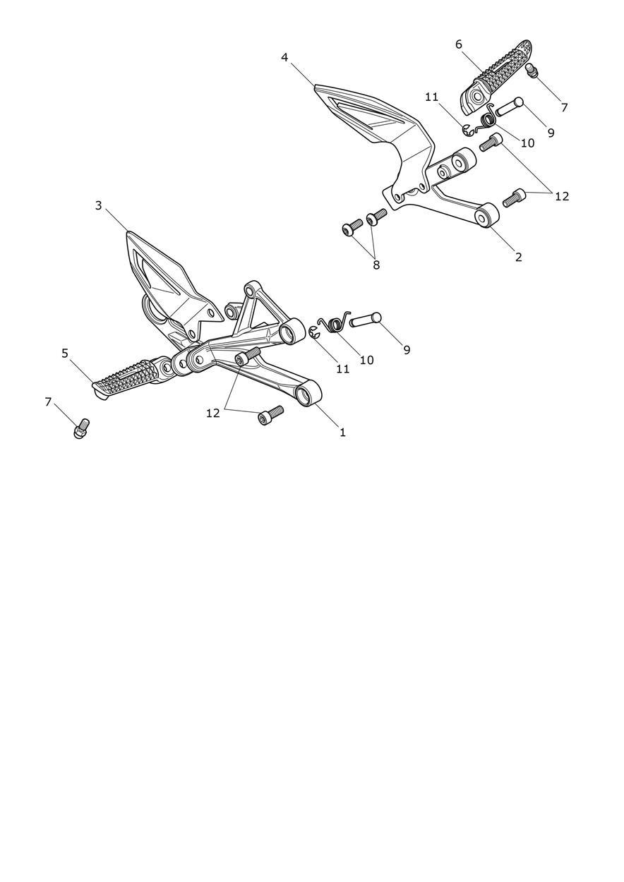 Footrests & Mountings exploded diagram